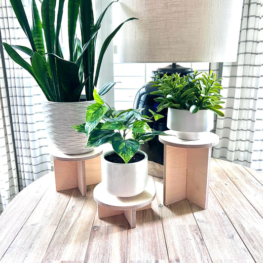 8" Wood Pedestal Display Stands - 3 Pc Set - Plant Stands