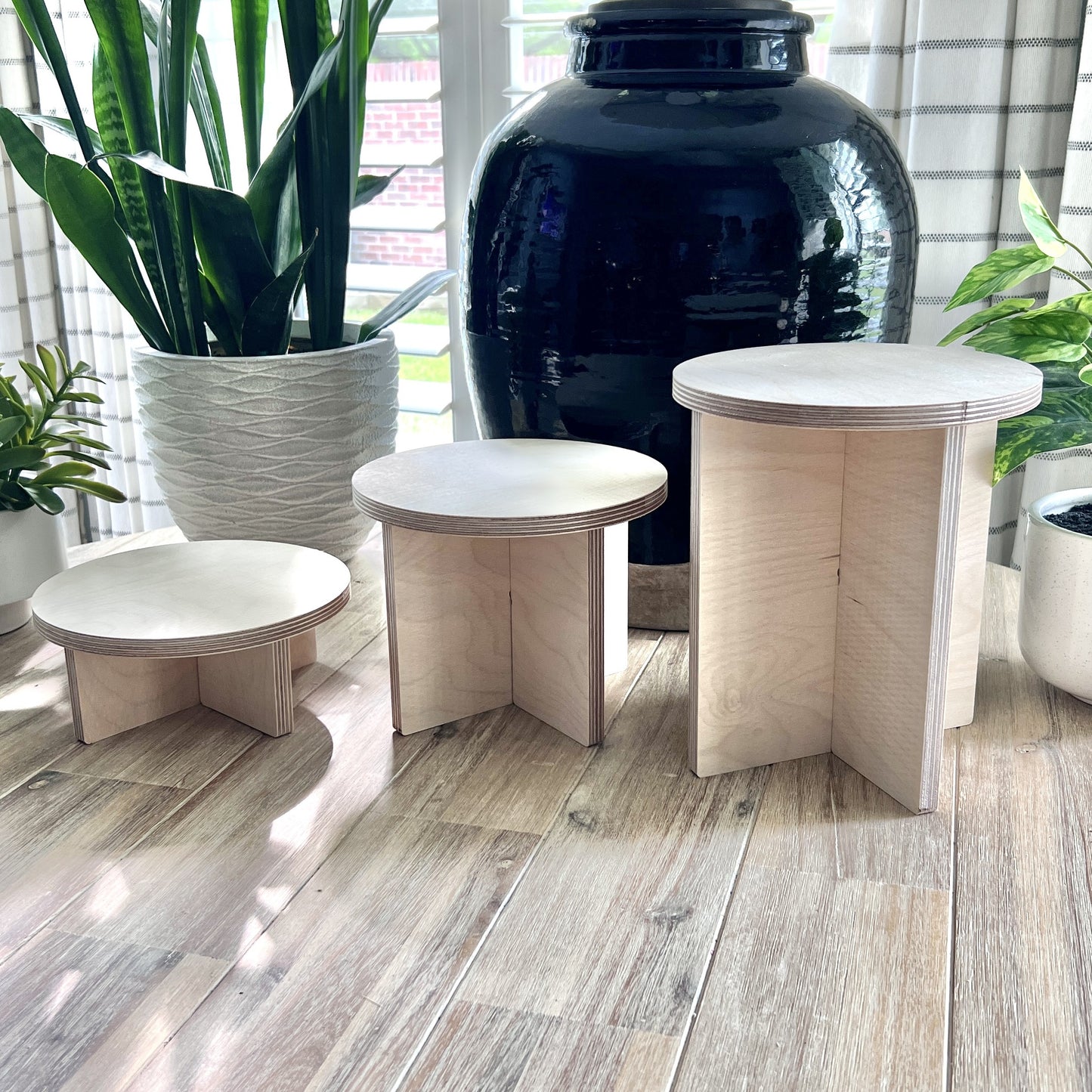 8" Wood Pedestal Display Stands - 3 Pc Set - Plant Stands