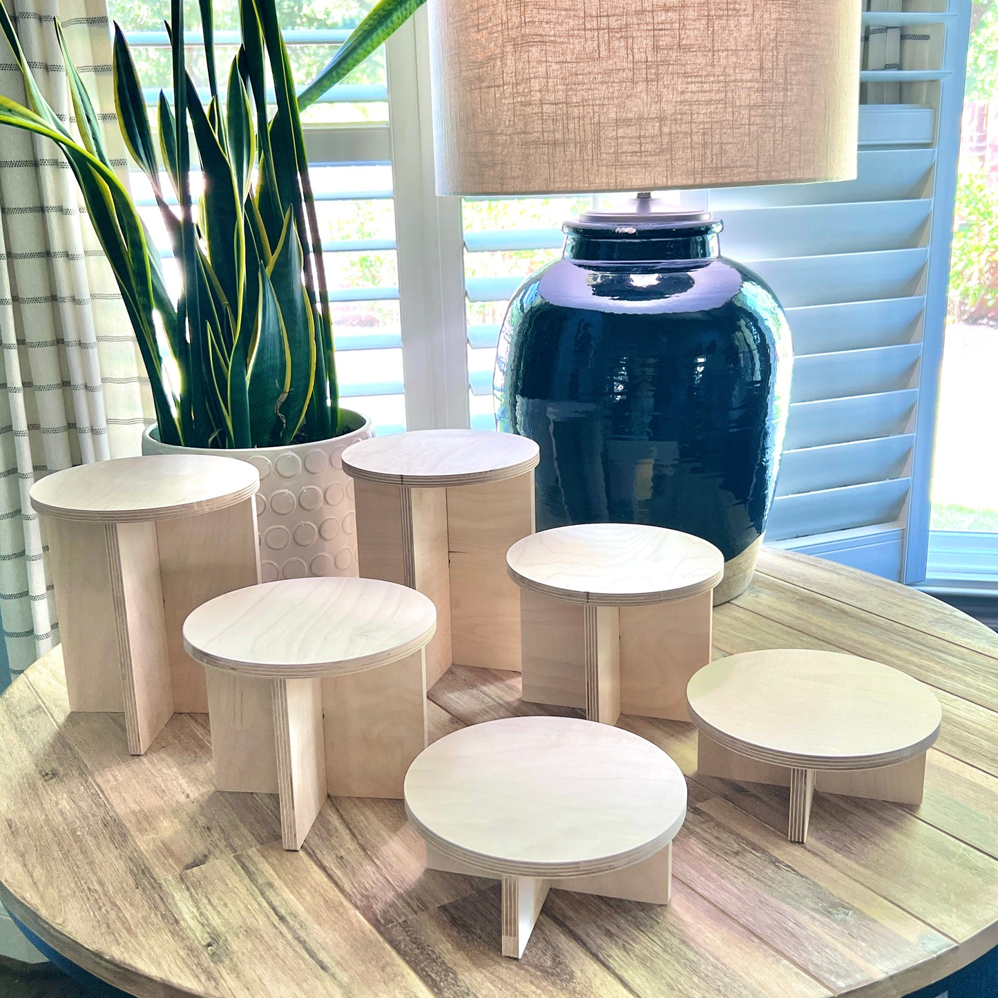 8" Wood Pedestal Display Stands - 3 Pc Set - Plant Stands