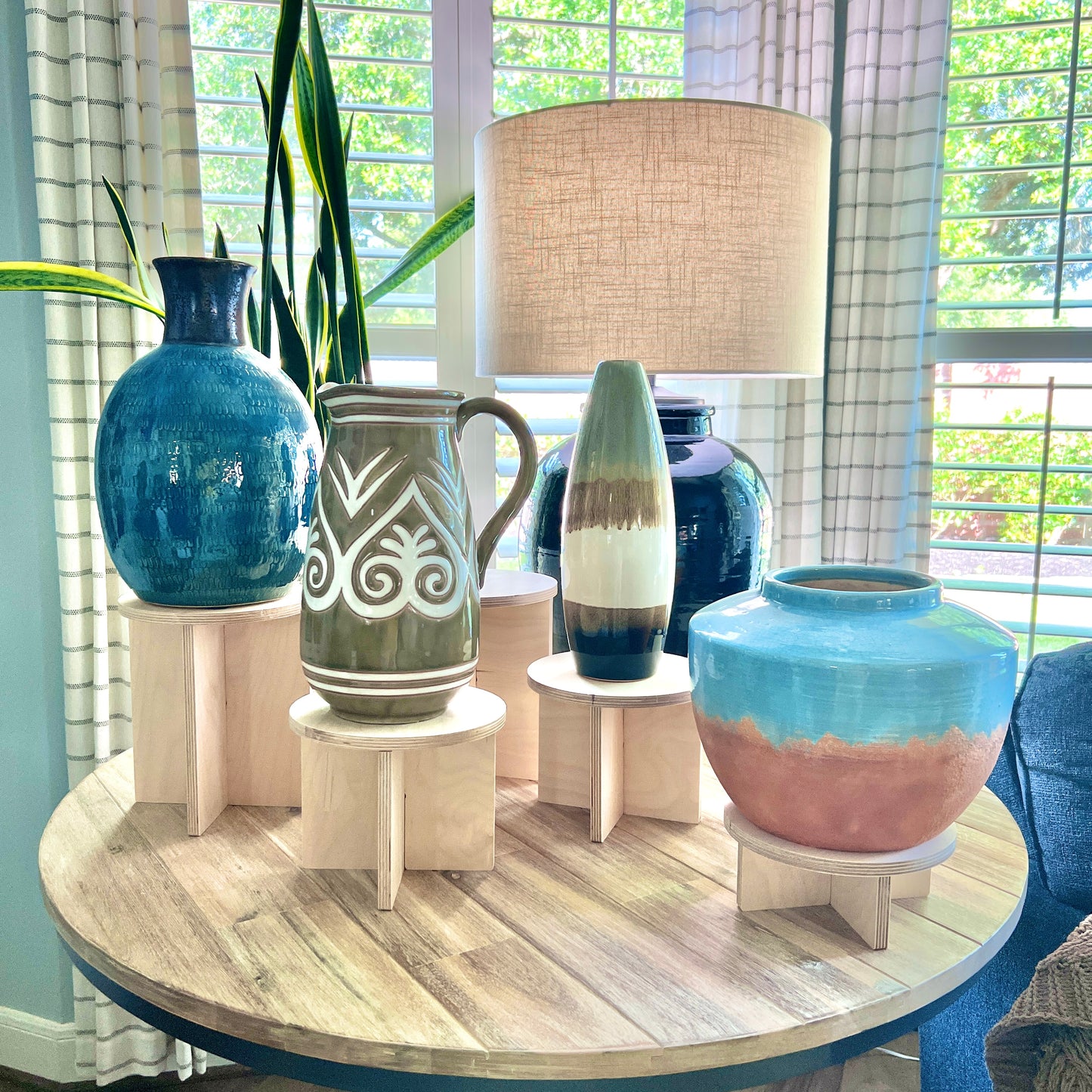 8" Wood Pedestal Display Stands - 3 Pc Set - Plant Stands