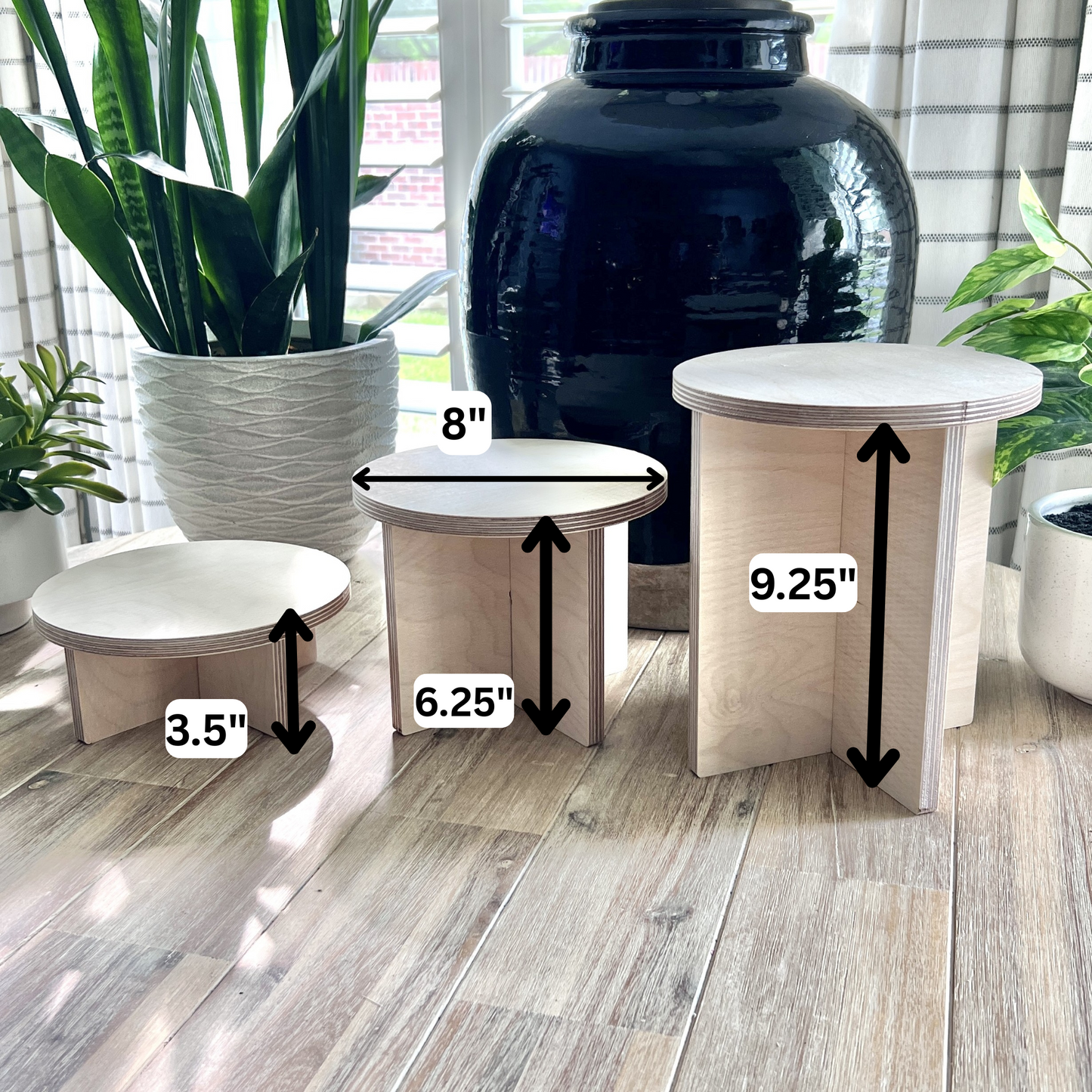 8" Wood Pedestal Display Stands - 3 Pc Set - Plant Stands