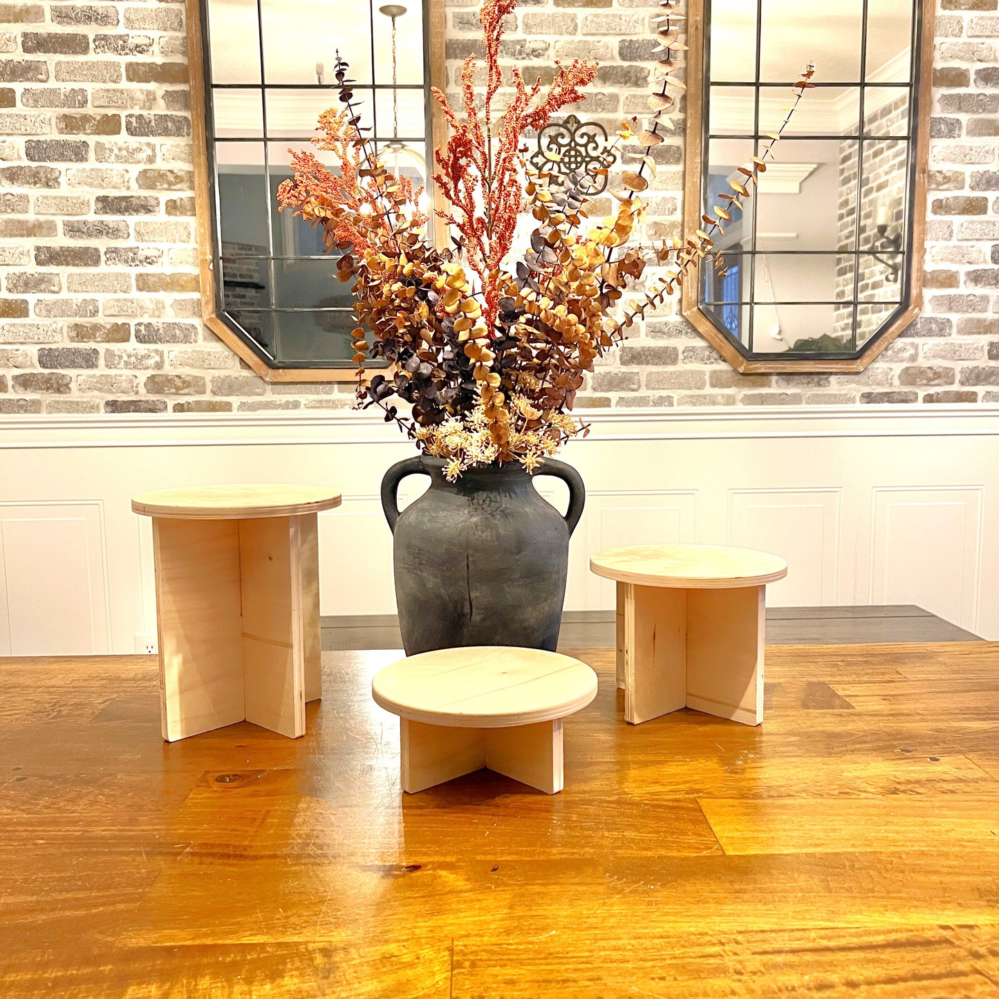 8" Wood Pedestal Display Stands - 3 Pc Set - Plant Stands
