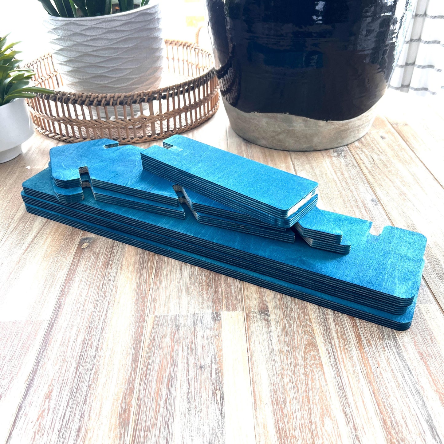 Blue 3-Tier Wood Display Stand: Collapsible Craft Fair Product Riser