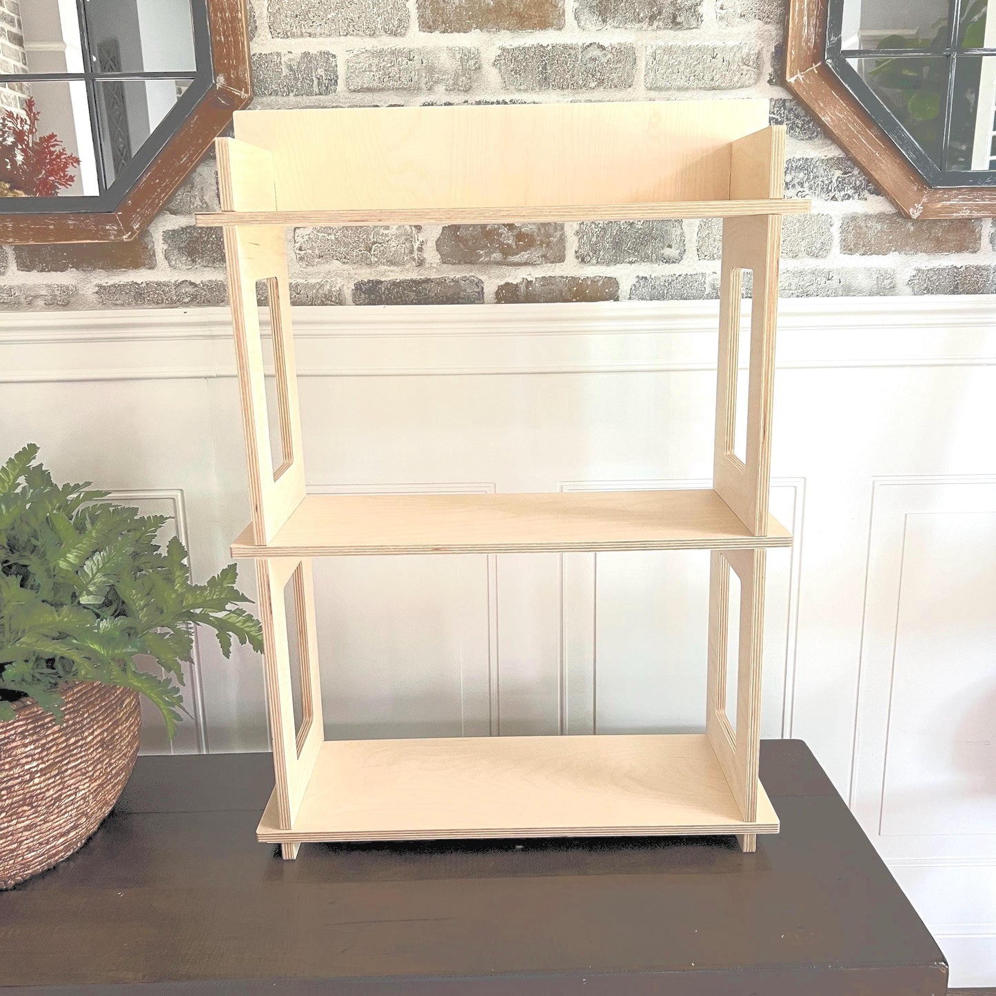 Wood Bookcase, product display rack, wood display, 3-tier display, tabletop book rack, childrens bookcase, entryway shoe rack,