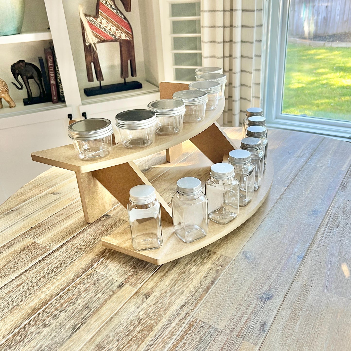 2-Tier HDF Curved Display Stand: Tabletop Vendor Display for Craft Shows