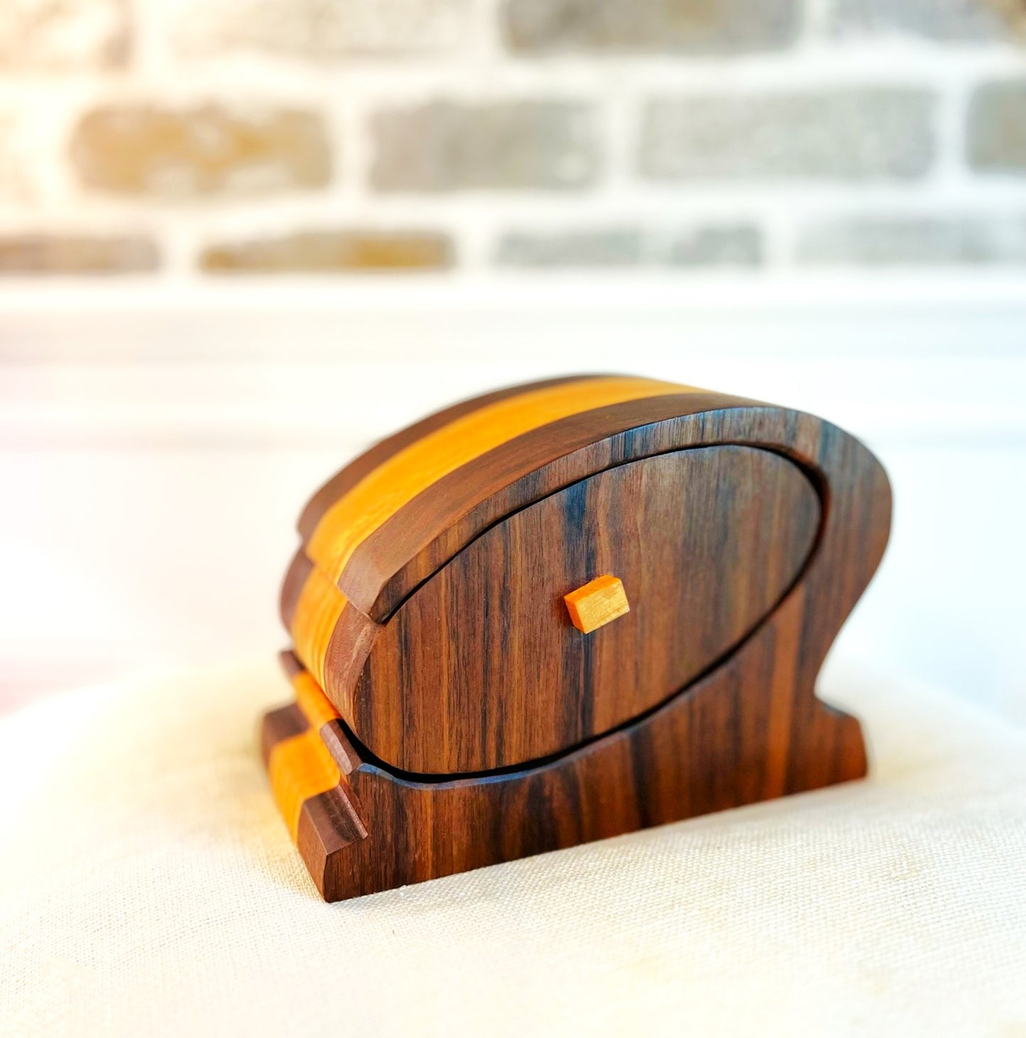 Curved Walnut Wood Box with Lined Drawer- Model 2