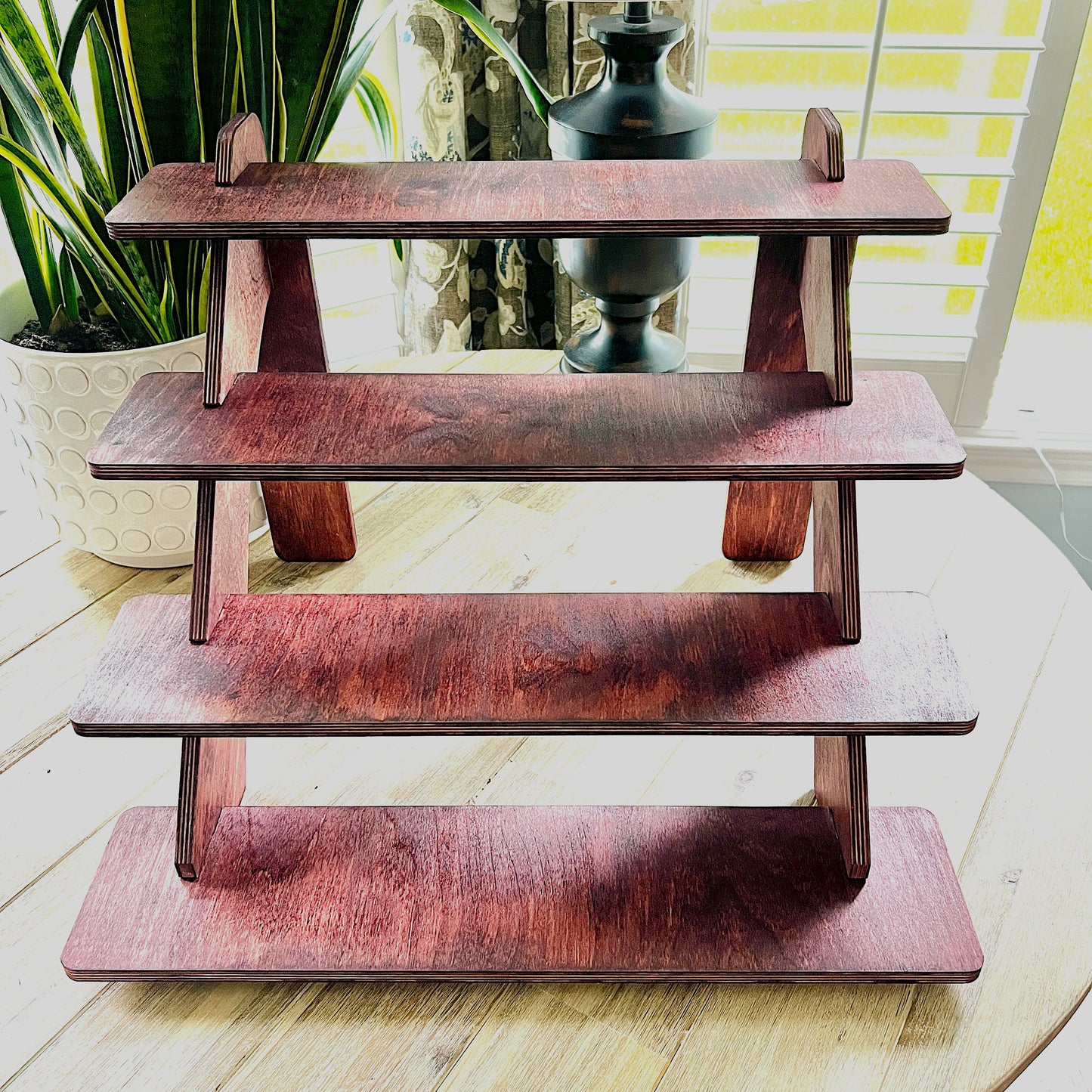 4-Tier Birch Wood Display Stand: 22" Tabletop Shelving