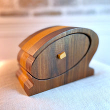 Curved Walnut Wood Box with Lined Drawer: Model 1