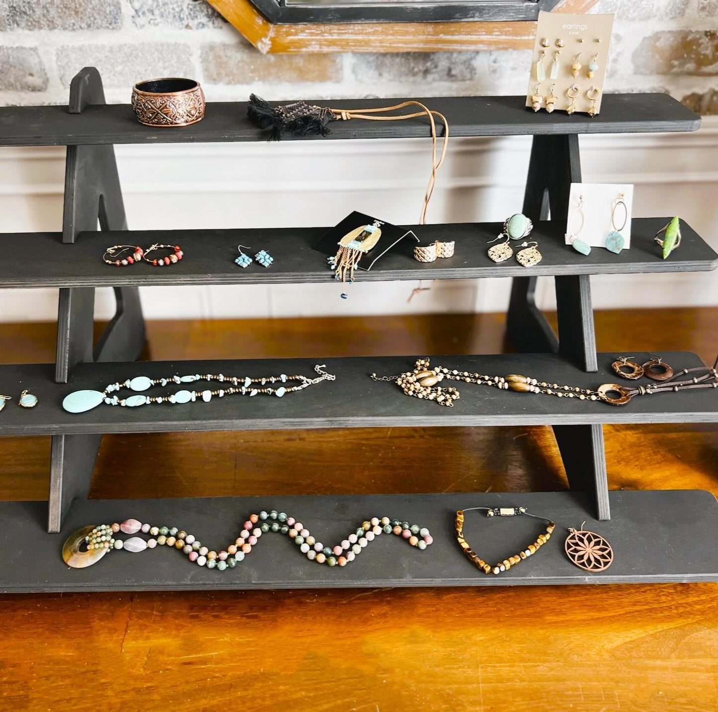 4-Tier Birch Wood Display Stand: 30" Tabletop Shelving