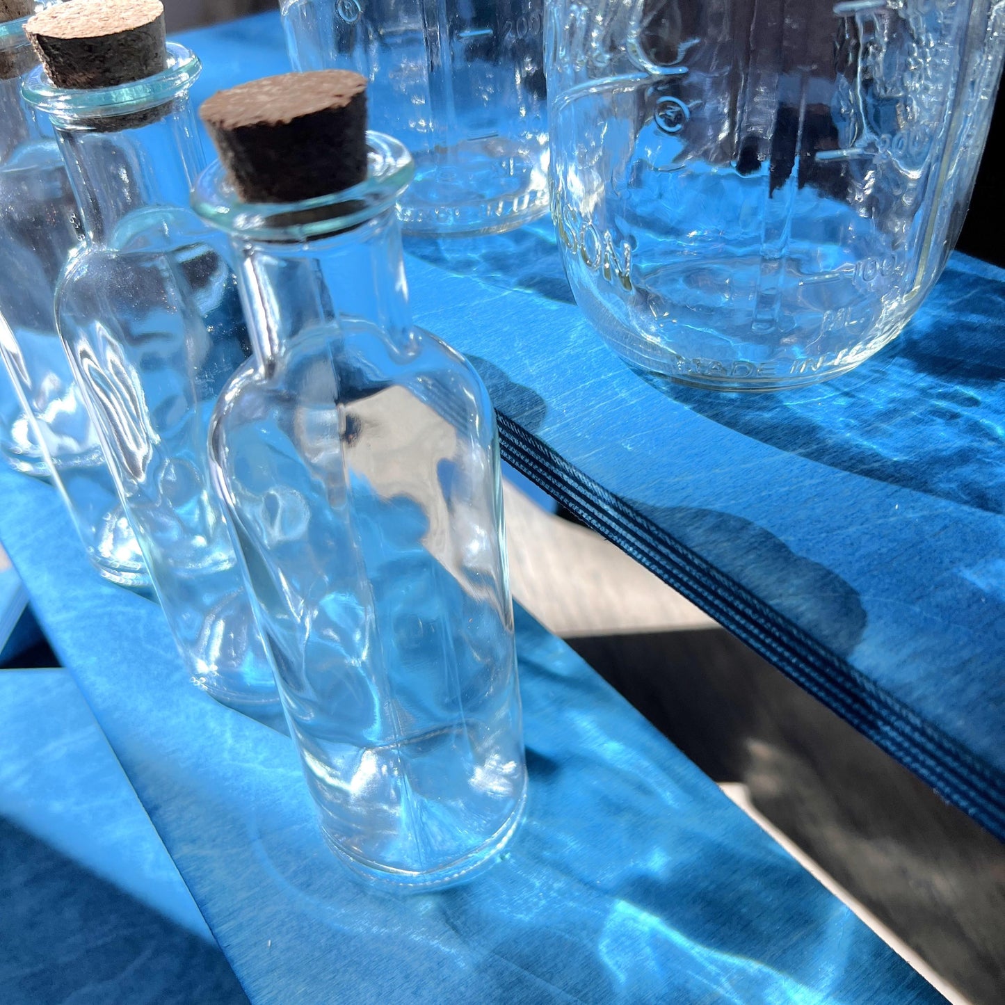 Blue 3-Tier Wood Display Stand: Collapsible Craft Fair Product Riser