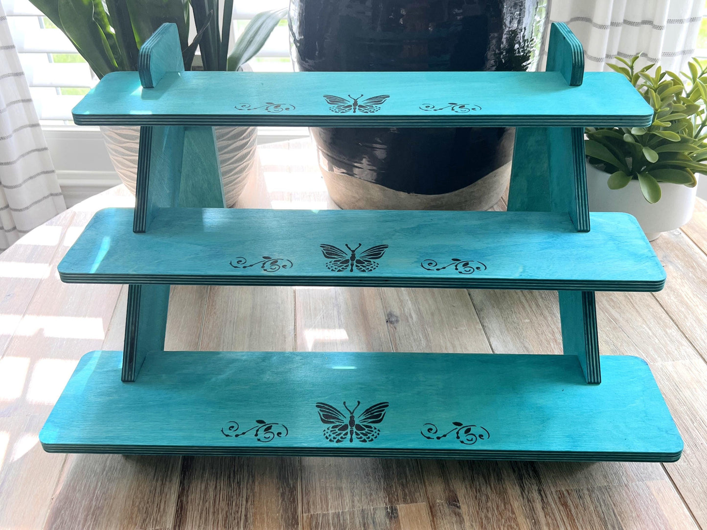 3-Tier Painted Wood Display Stand: Craft Fair Shelf Risers