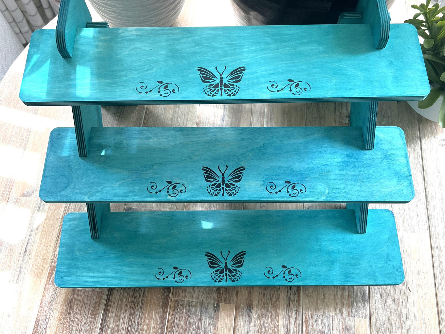 3-Tier Painted Wood Display Stand: Craft Fair Shelf Risers