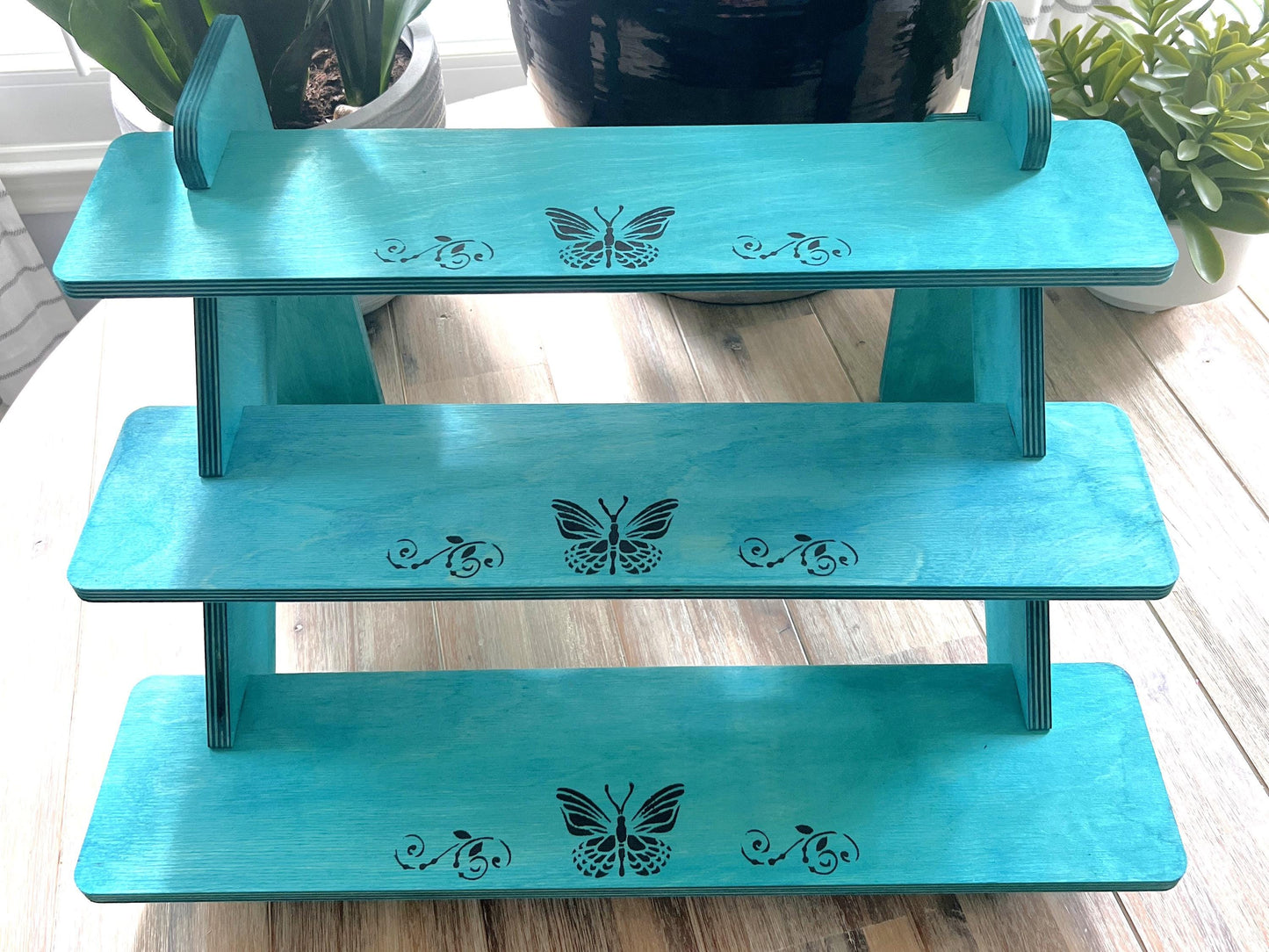 3-Tier Painted Wood Display Stand: Craft Fair Shelf Risers