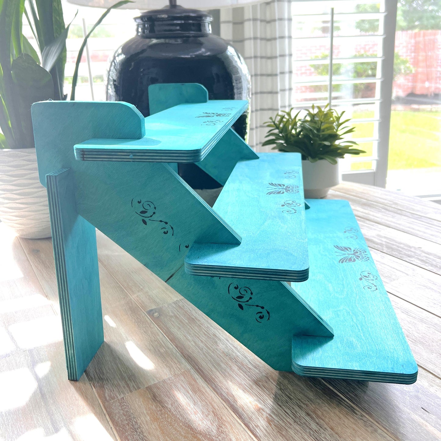 3-Tier Painted Wood Display Stand: Craft Fair Shelf Risers