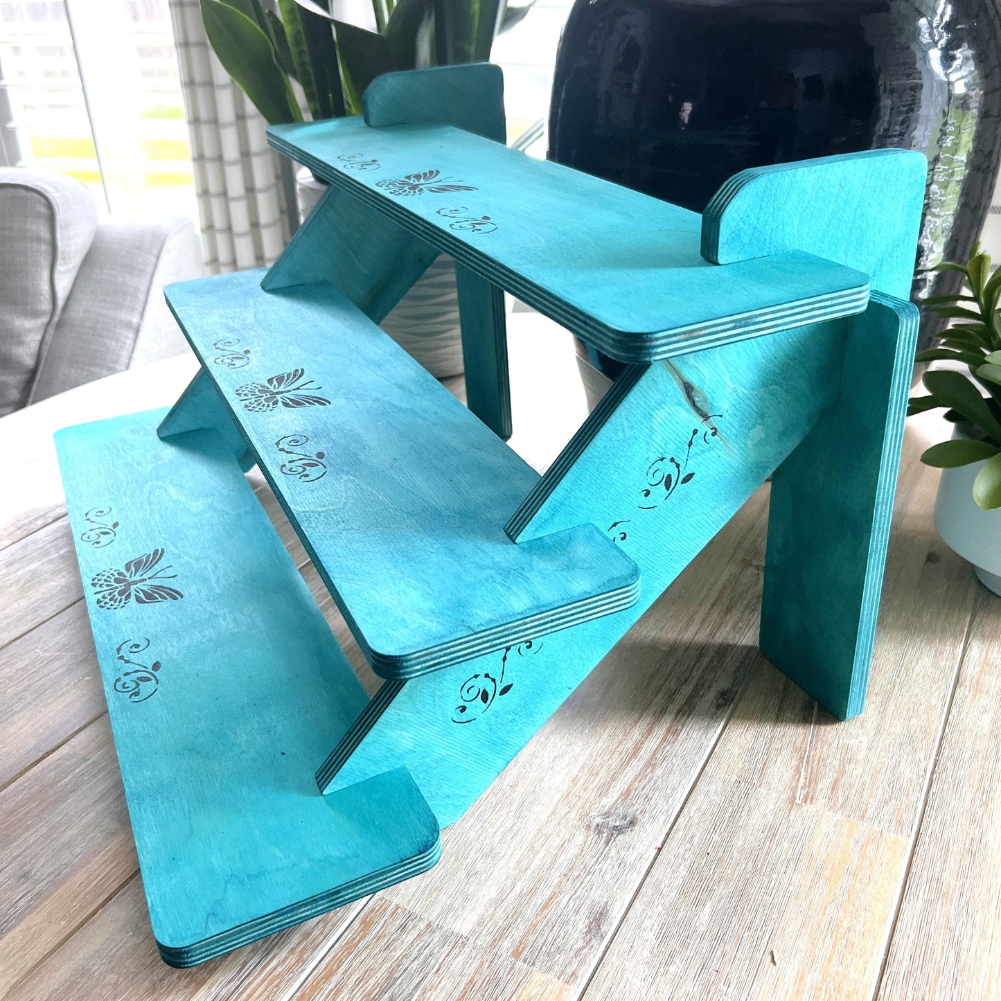 3-Tier Painted Wood Display Stand: Craft Fair Shelf Risers