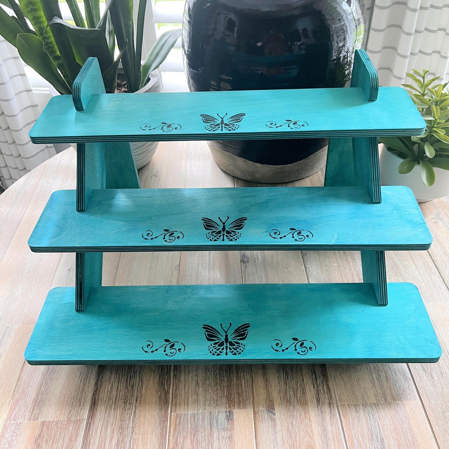 3-Tier Painted Wood Display Stand: Craft Fair Shelf Risers