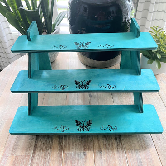 3-Tier Painted Wood Display Stand: Craft Fair Shelf Risers