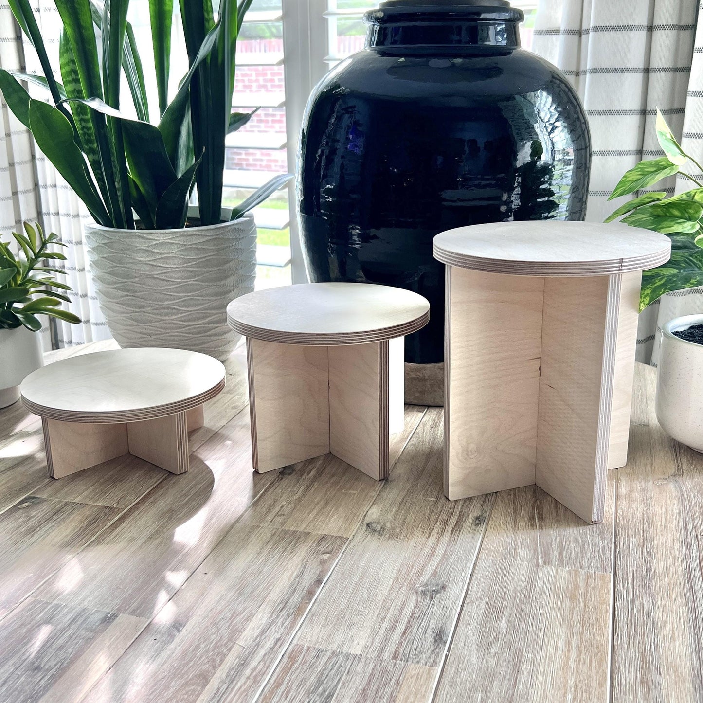 3-piece Wood Pedestal Set, 3-Tier Wood Display, Plant Stand, Cake Stand, Candle Display, Market Stands, Craft Fair Display, Pottery Display