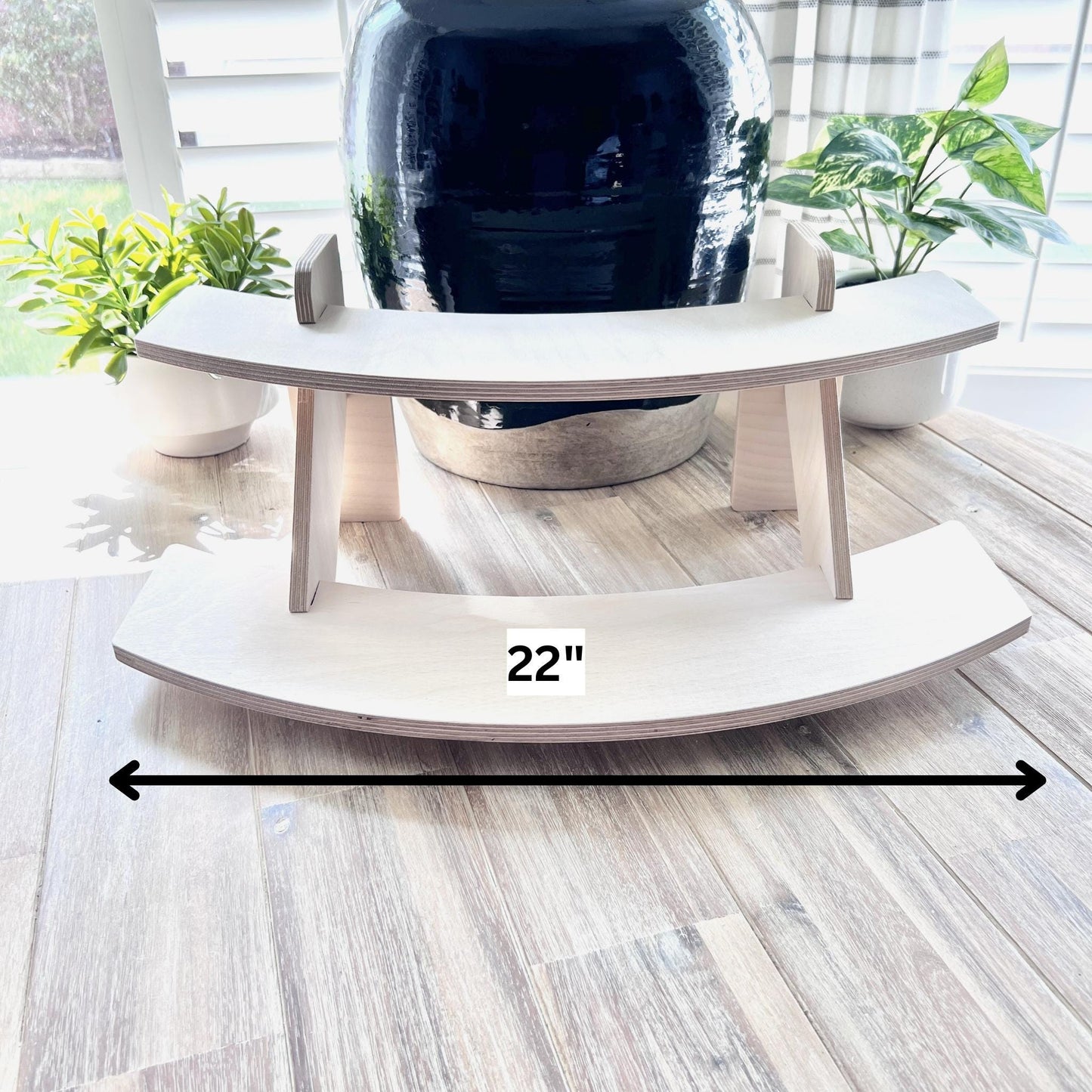 2-Tier Birch Wood Display Stand: Curved 22" Tabletop Shelving