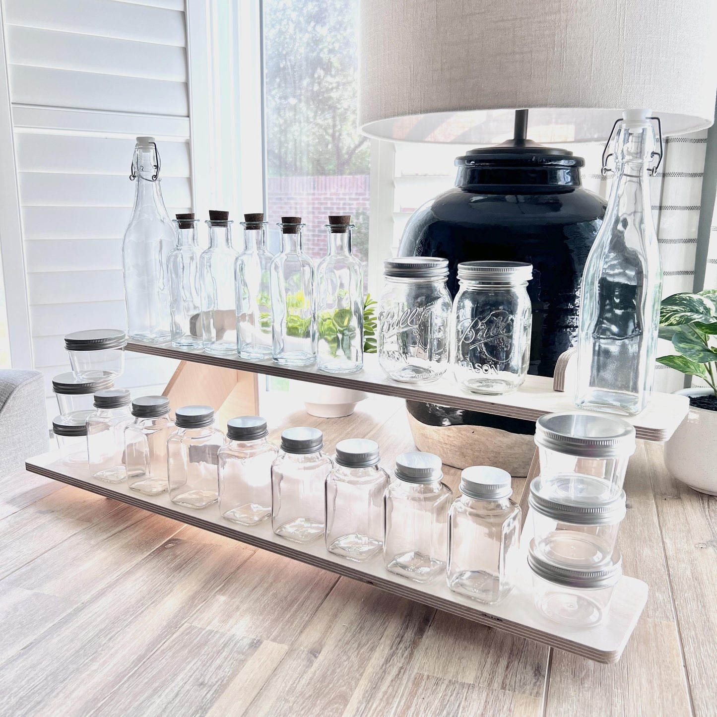 2-Tier Birch Wood Display Stand: 30" Tabletop Shelving