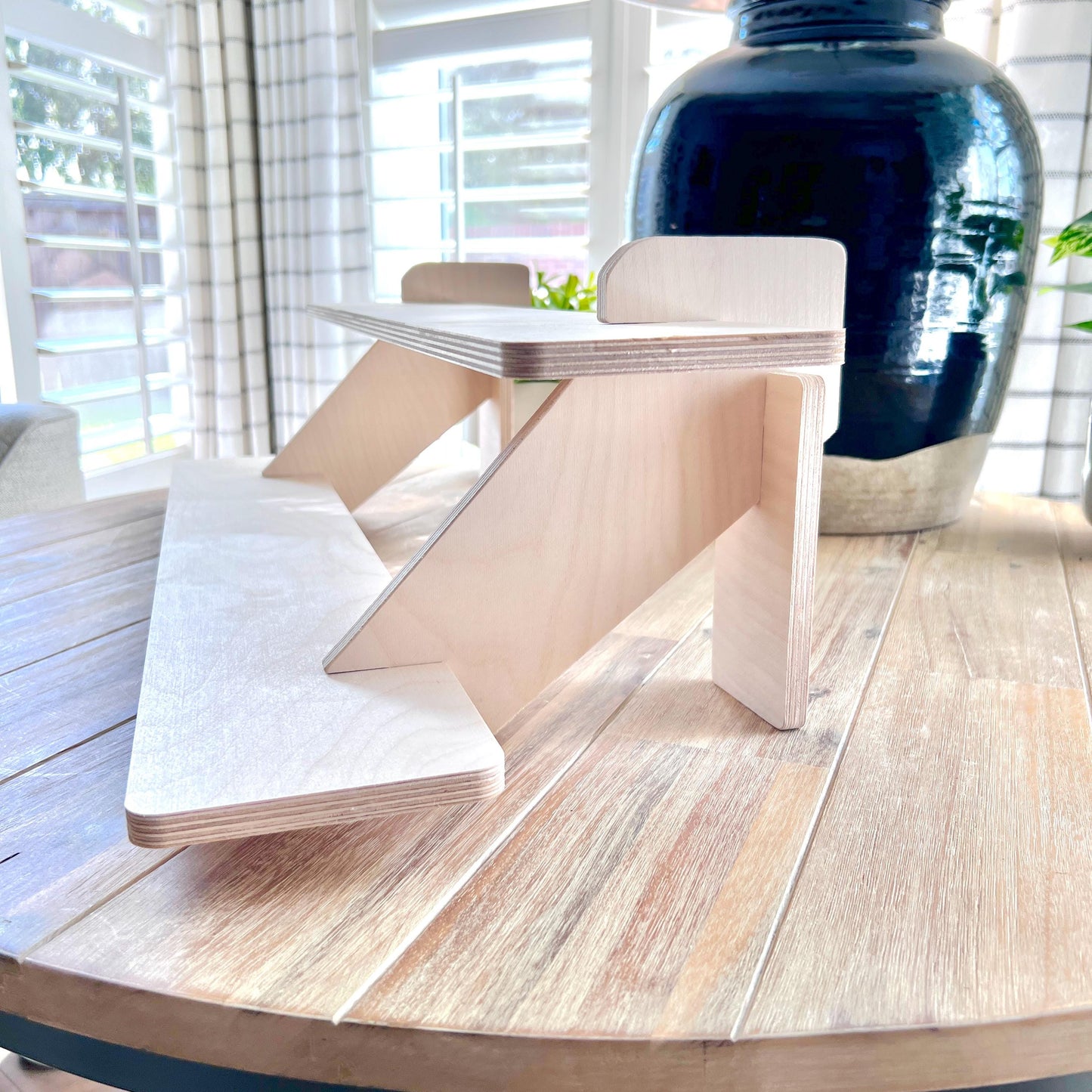 2-Tier Birch Wood Display Stand: 30" Tabletop Shelving