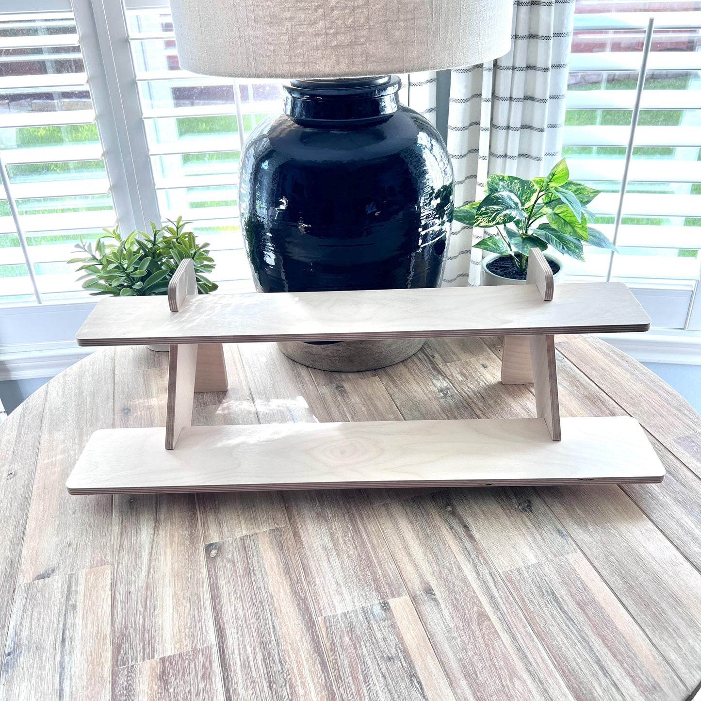 2-Tier Birch Wood Display Stand: 30" Tabletop Shelving