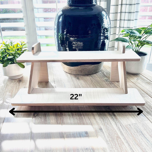 2-Tier Birch Wood Display Stand: 22" Tabletop Shelving