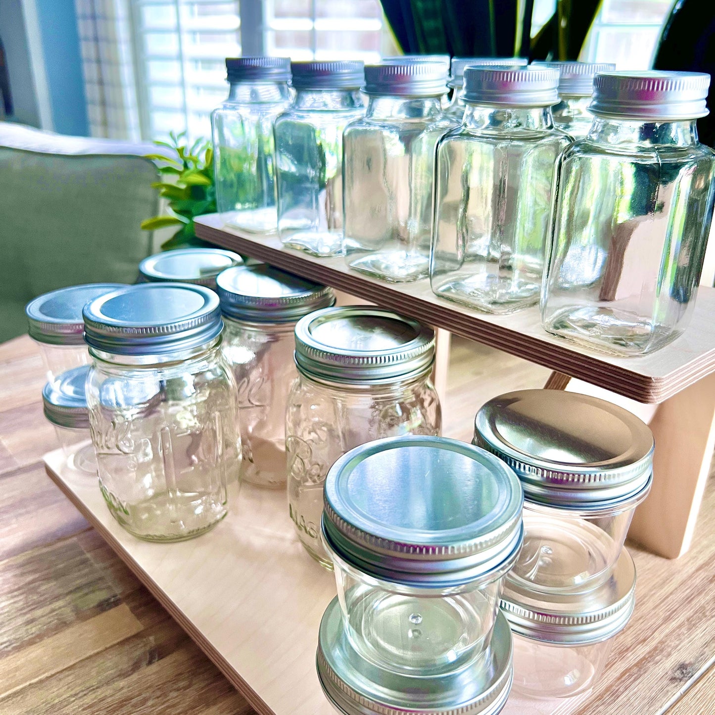 2 -Tier Birch Wood Display Stand: 14" Tabletop Shelving