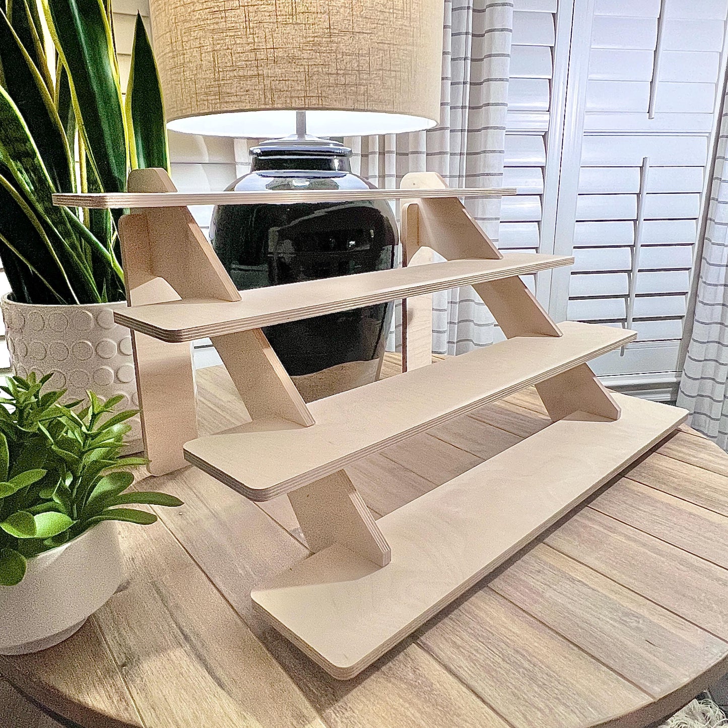 4-Tier Birch Wood Display Stand: 30" Tabletop Shelving