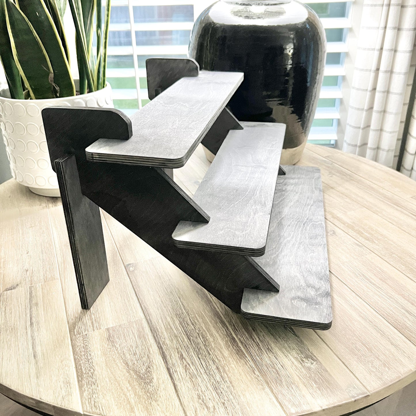 3-Tier Black Display Stand: Collapsible Shelving for Markets and Craft Shows