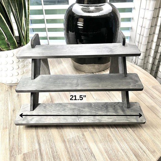 3-Tier Black Display Stand: Collapsible Shelving for Markets and Craft Shows