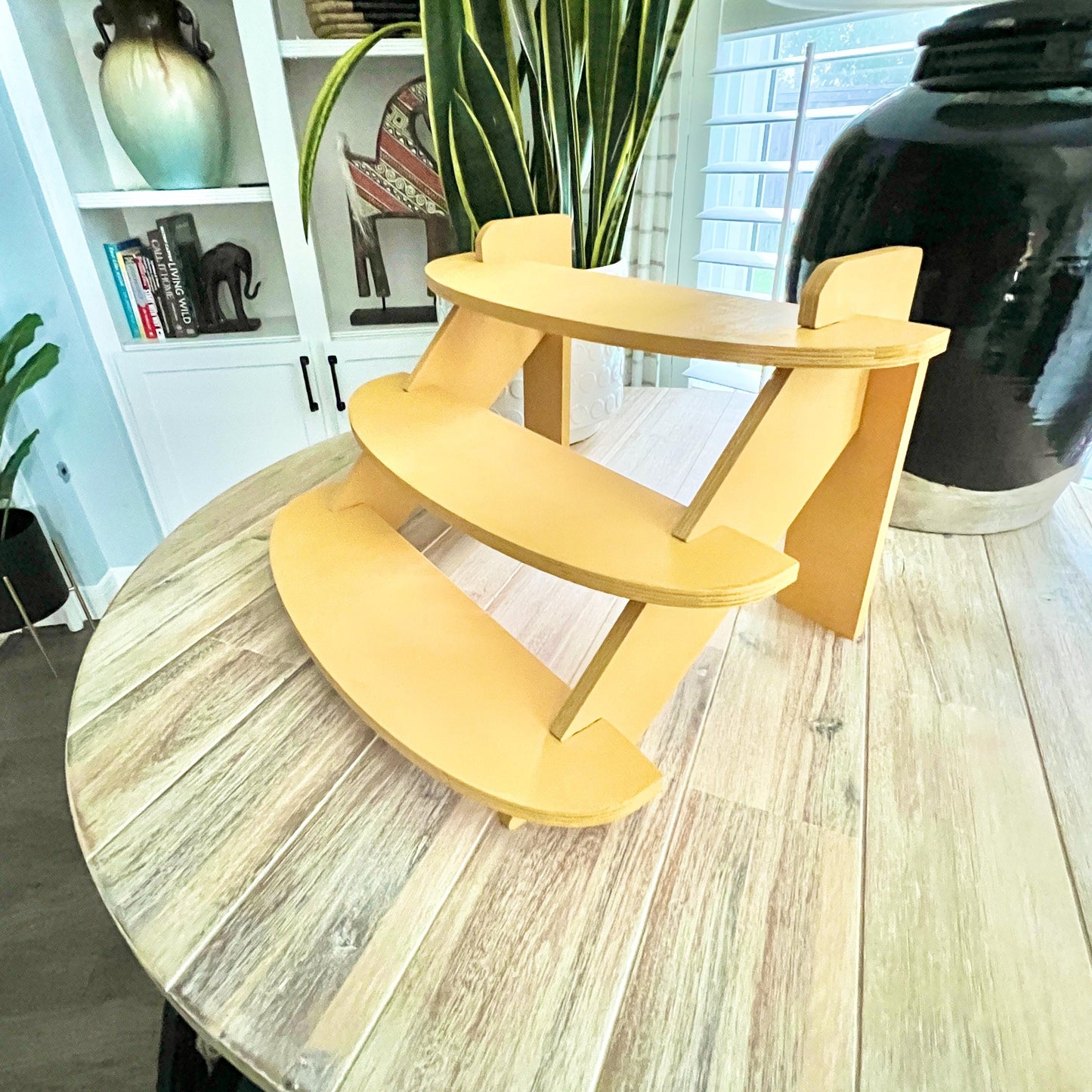 Yellow 3-Tier Wood Display Stand: Craft Show Shelving (20")