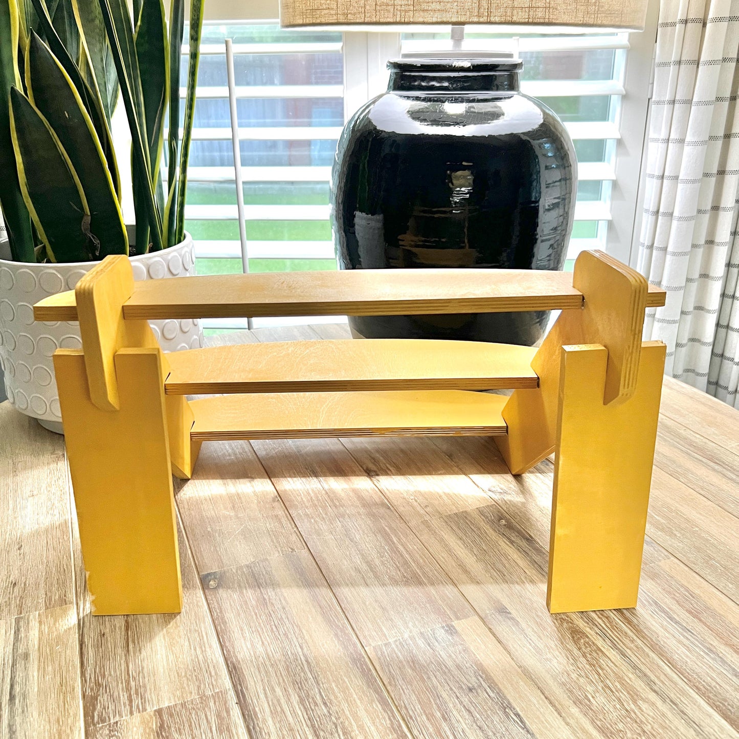 Yellow 3-Tier Wood Display Stand: Craft Show Shelving (20")