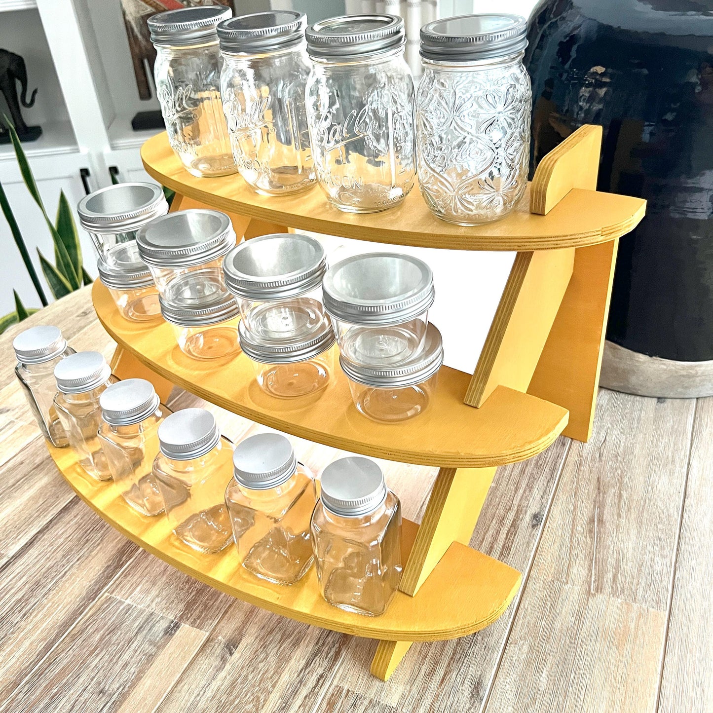 Yellow 3-Tier Wood Display Stand: Craft Show Shelving (20")