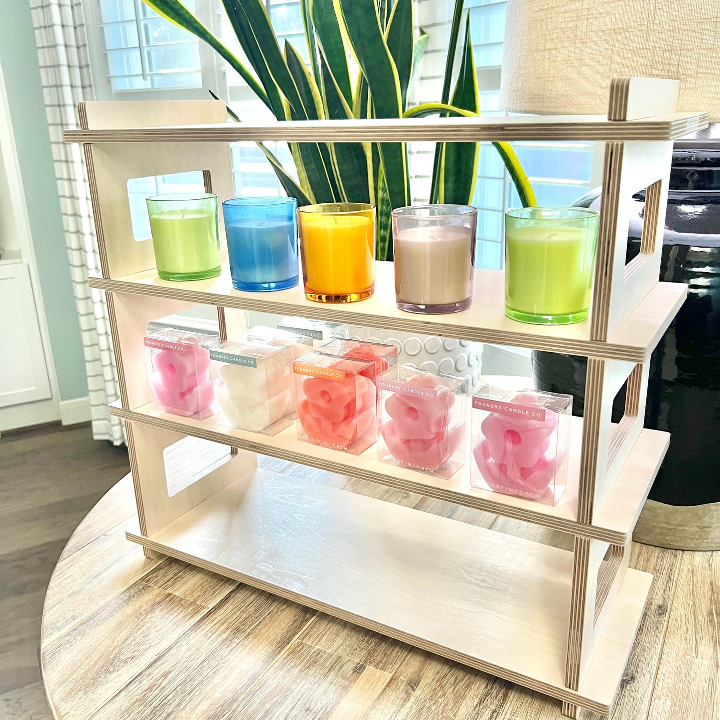 Tabletop display, product display rack, shoe rack, craft show display, 4-tier display, candle display, market display, side table, shelves