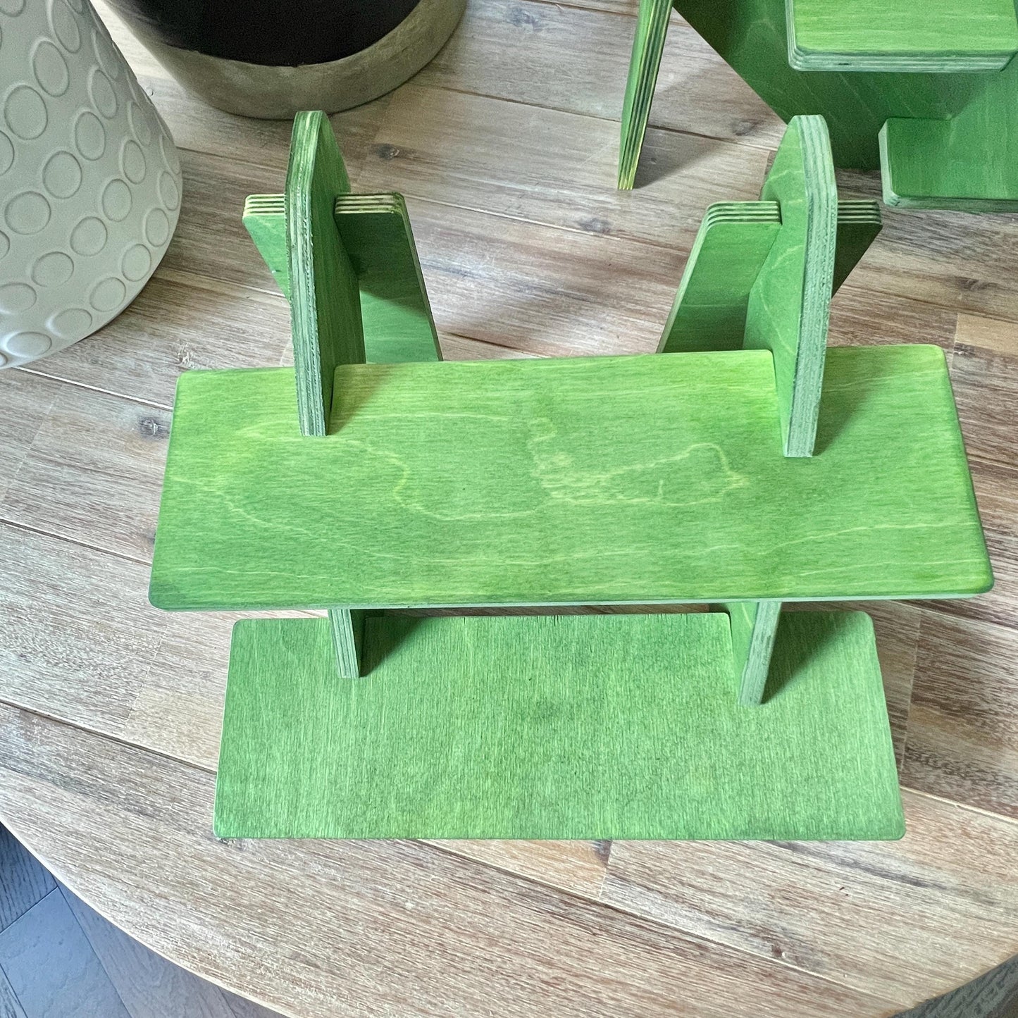 Two-Pack Green 2-Tier Display Stand, Craft Show Shelving