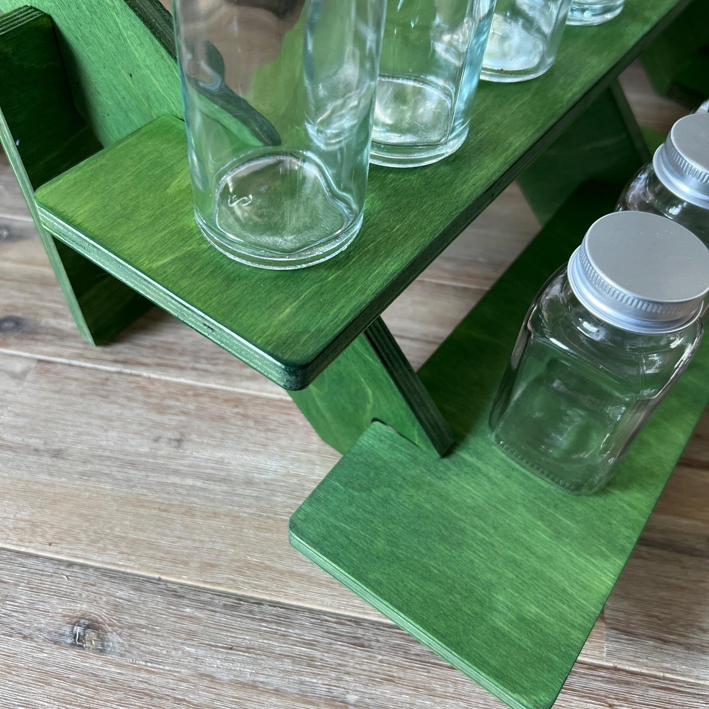 Two-Pack Green 2-Tier Display Stand, Craft Show Shelving