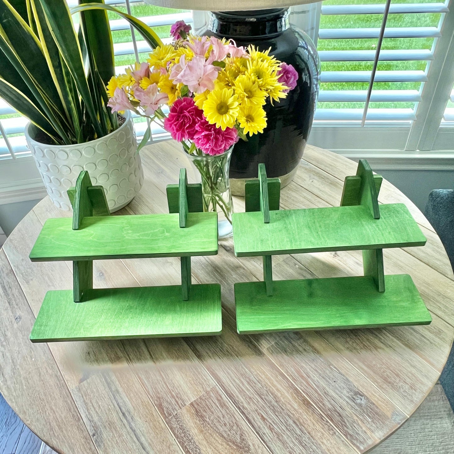 Two-Pack Green 2-Tier Display Stand, Craft Show Shelving