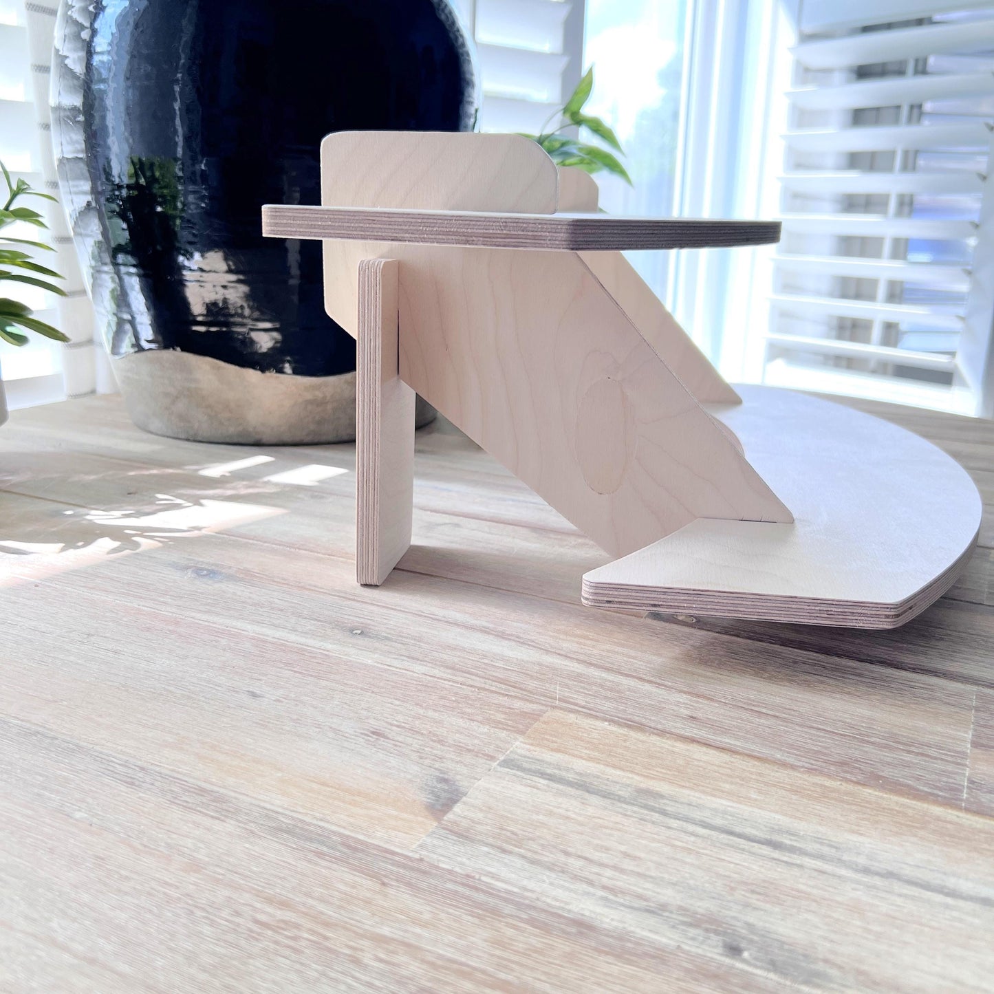 2-Tier Birch Wood Display Stand: Curved 22" Tabletop Shelving