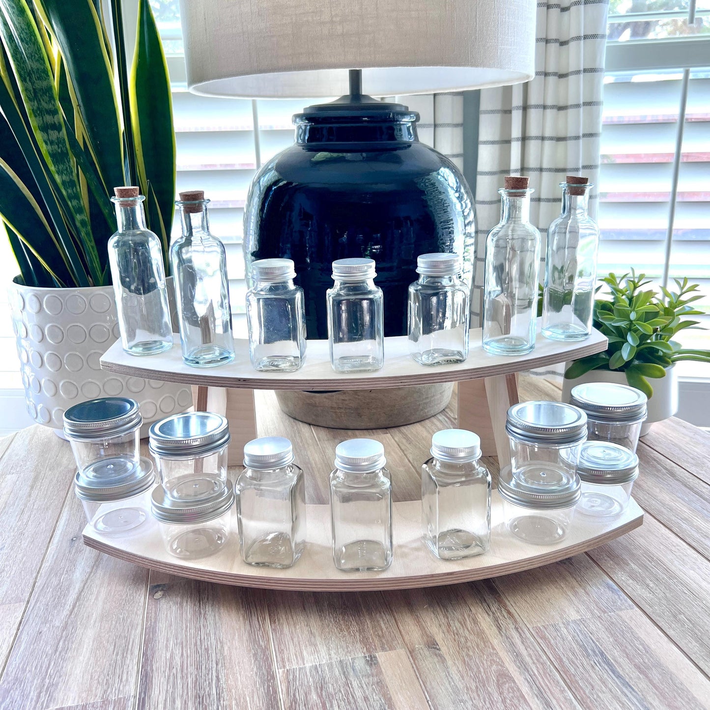 2-Tier Birch Wood Display Stand: Curved 22" Tabletop Shelving