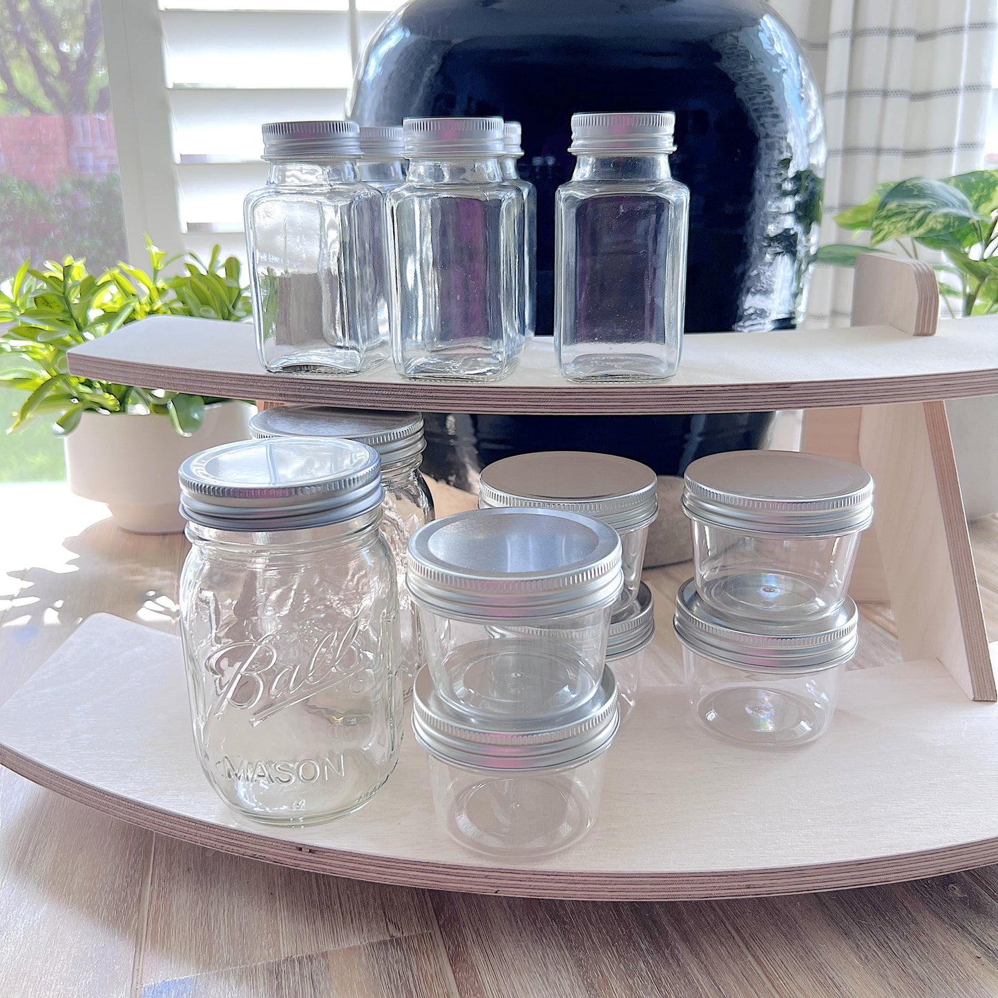 2-Tier Birch Wood Display Stand: Curved 22" Tabletop Shelving