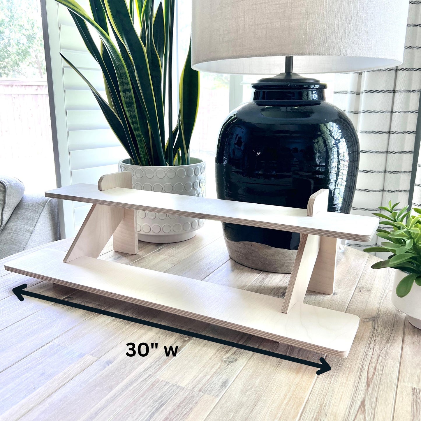 2-Tier Birch Wood Display Stand: 30" Tabletop Shelving