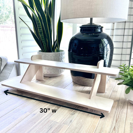 2-Tier Birch Wood Display Stand: 30" Tabletop Shelving