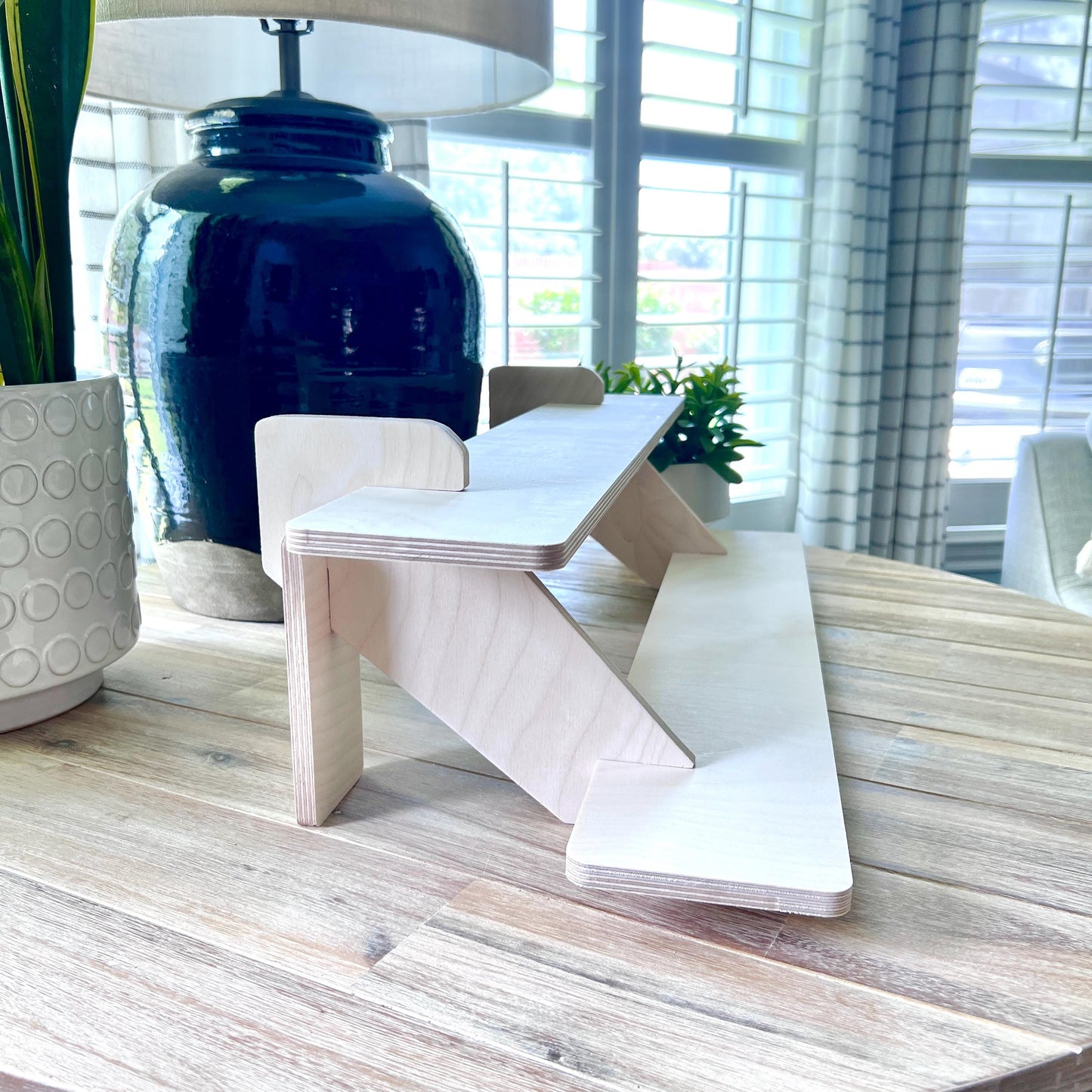 2-Tier Birch Wood Display Stand: 30" Tabletop Shelving