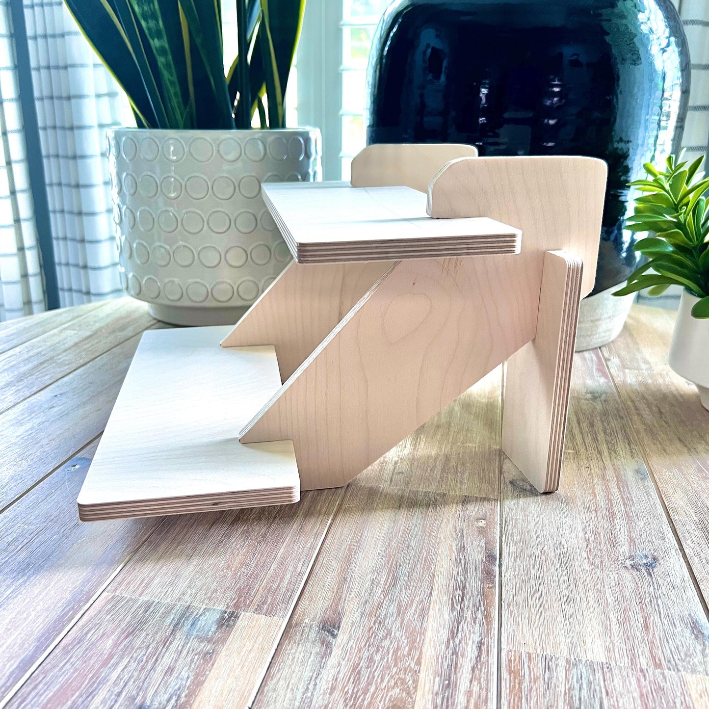 2 -Tier Birch Wood Display Stand: 14" Tabletop Shelving