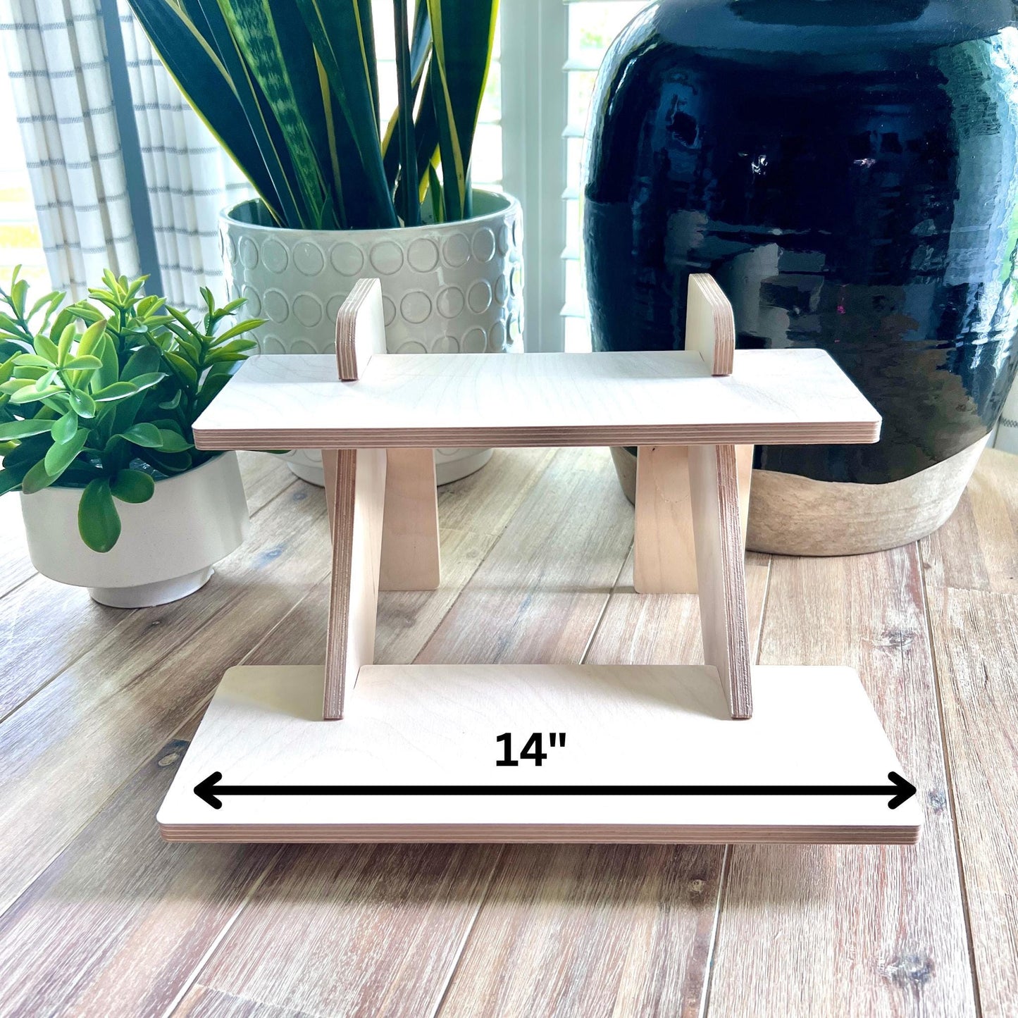 2 -Tier Birch Wood Display Stand: 14" Tabletop Shelving