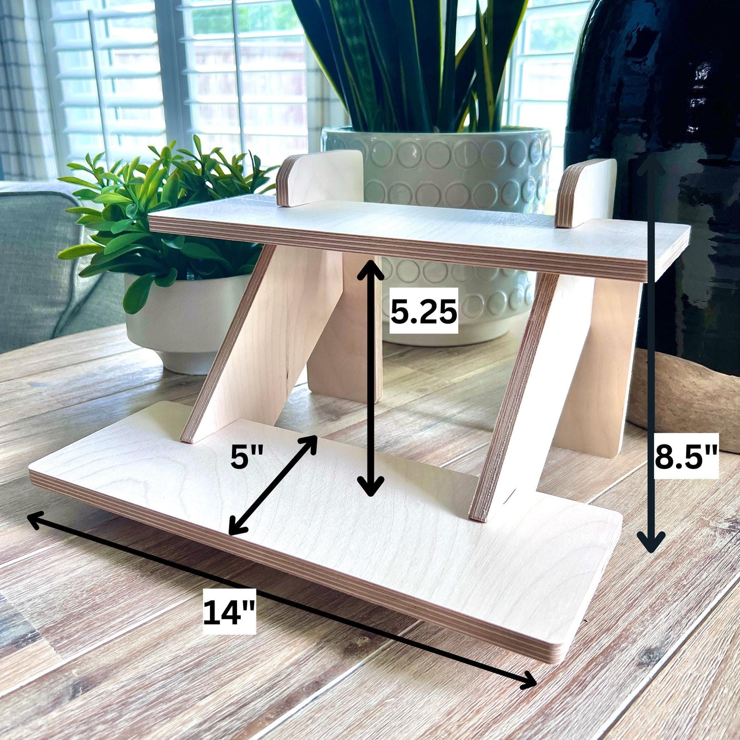 2 -Tier Birch Wood Display Stand: 14" Tabletop Shelving