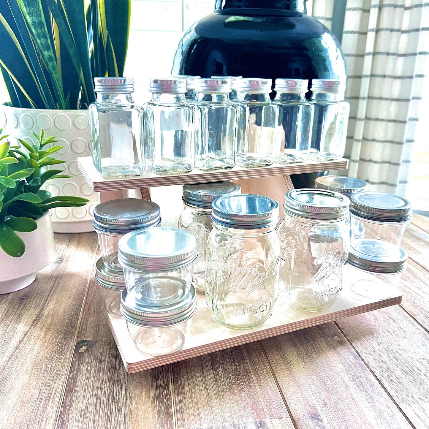 2 -Tier Birch Wood Display Stand: 14" Tabletop Shelving