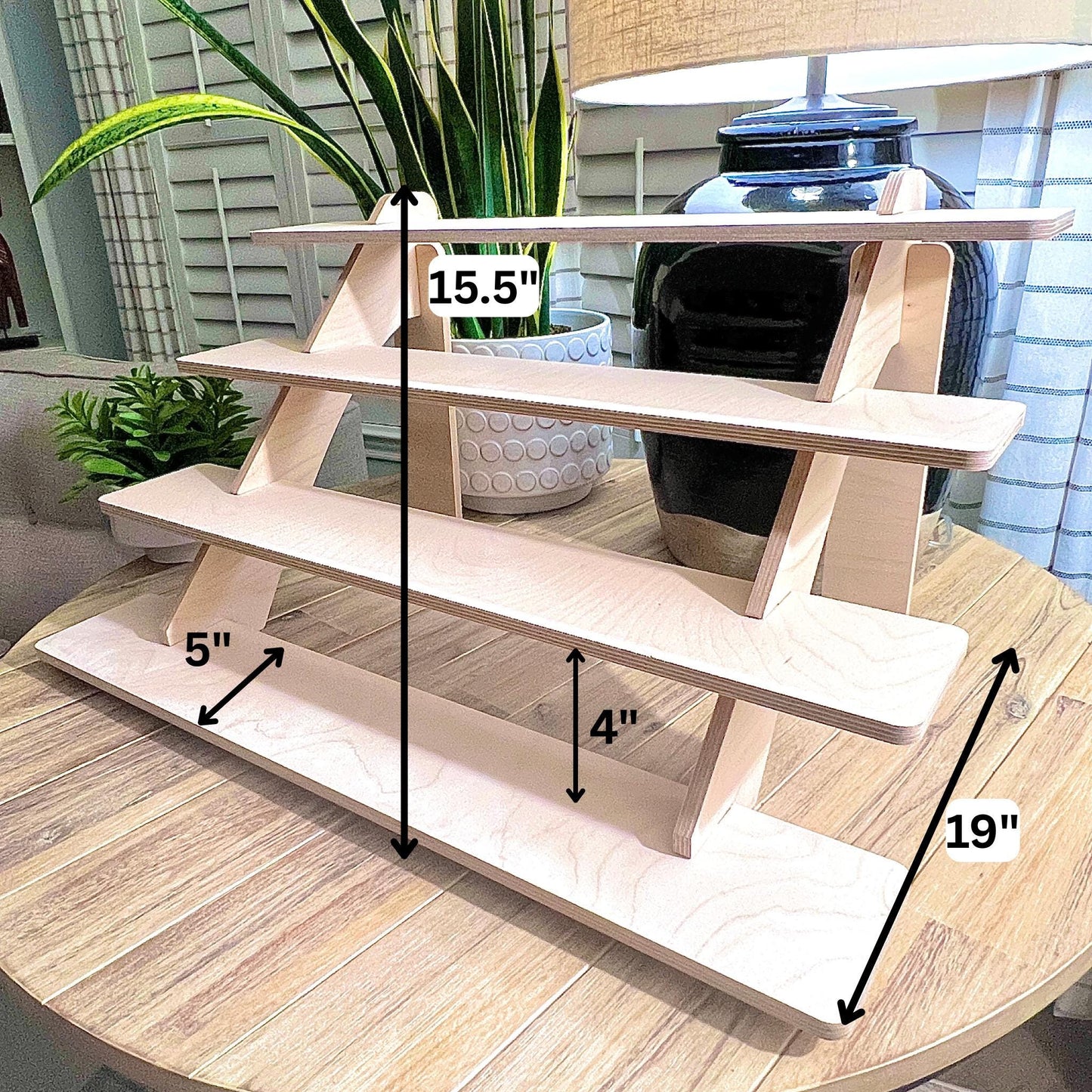 4-Tier Birch Wood Display Stand: 30" Tabletop Shelving