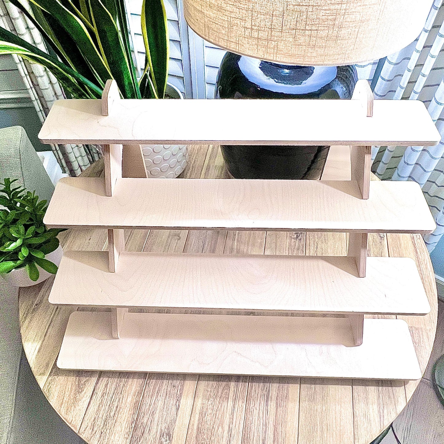 4-Tier Birch Wood Display Stand: 30" Tabletop Shelving